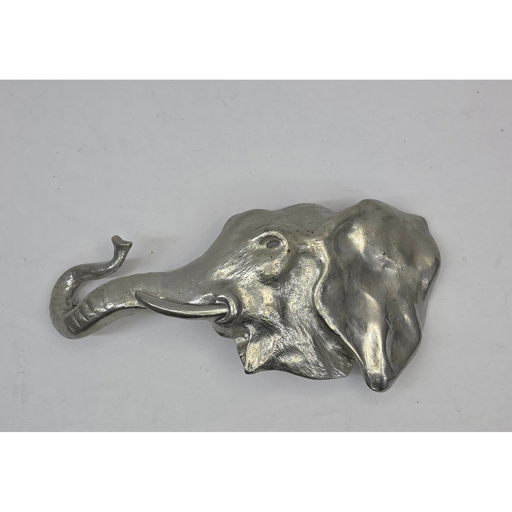 Christopher Ross 1980 Pewter Elephant Head Belt Buckle Silver Tone Animal Art